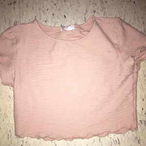 Nude pink lettuced crop top